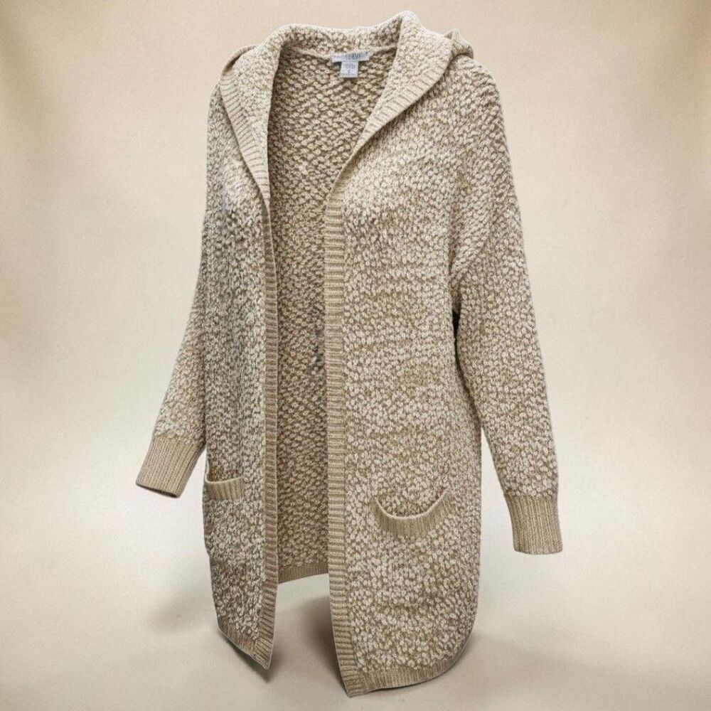 Sabrina Lauren Hooded Cardigan Womens Medium Tan Oversized Textured Cottagecore